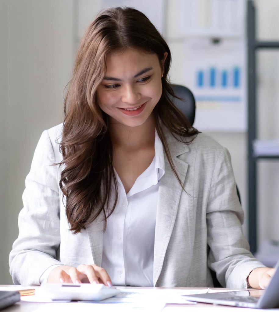 woman smiling when working